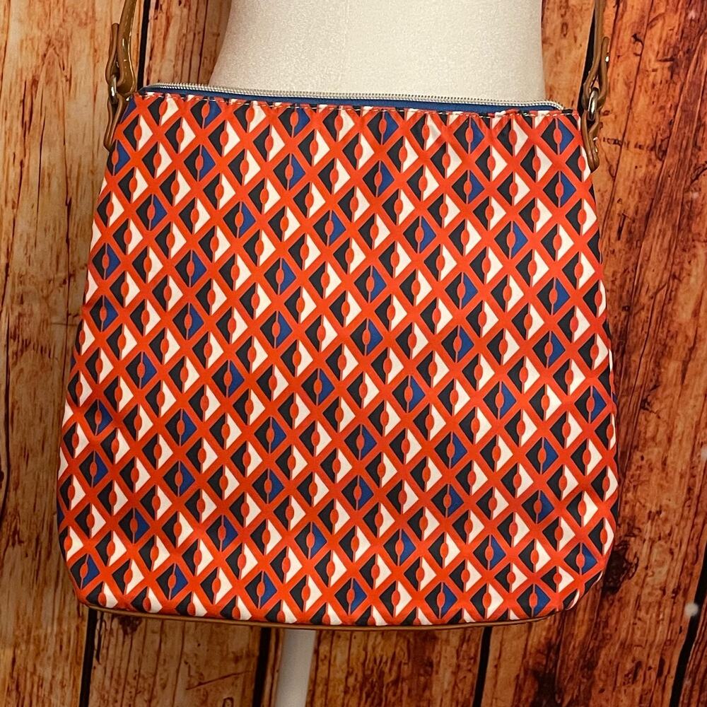 SALE!! Adrienne Vittadini crossbody bag geometric leather trim red white blue - Picture 7 of 10